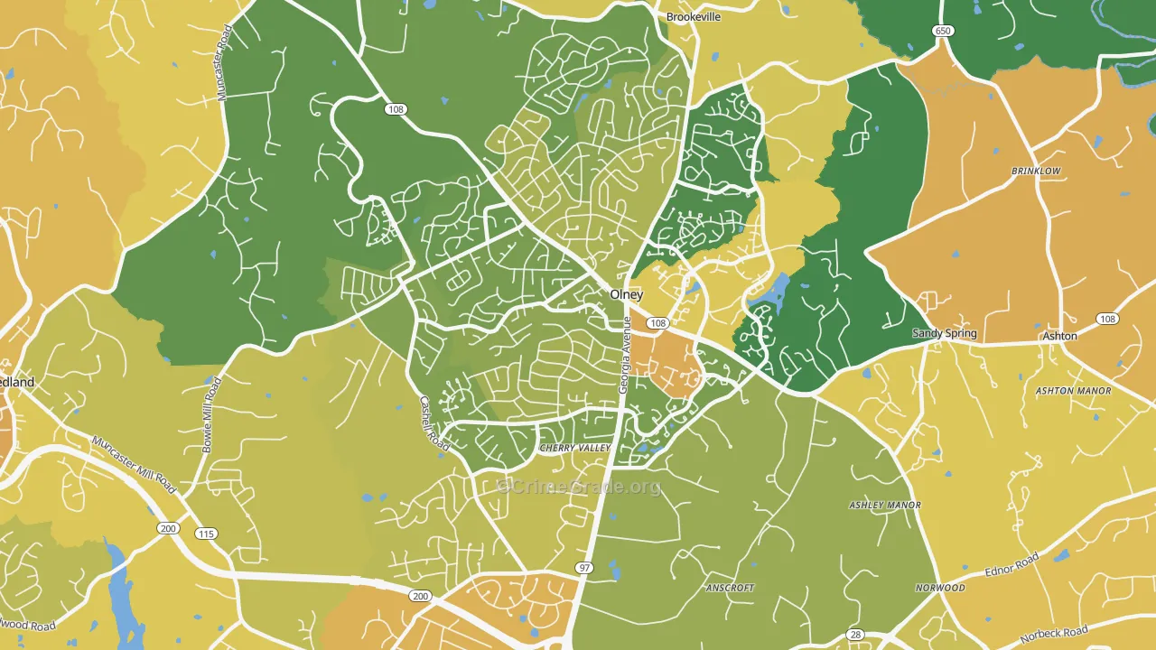 Olney, MD Map of Robbery Rates