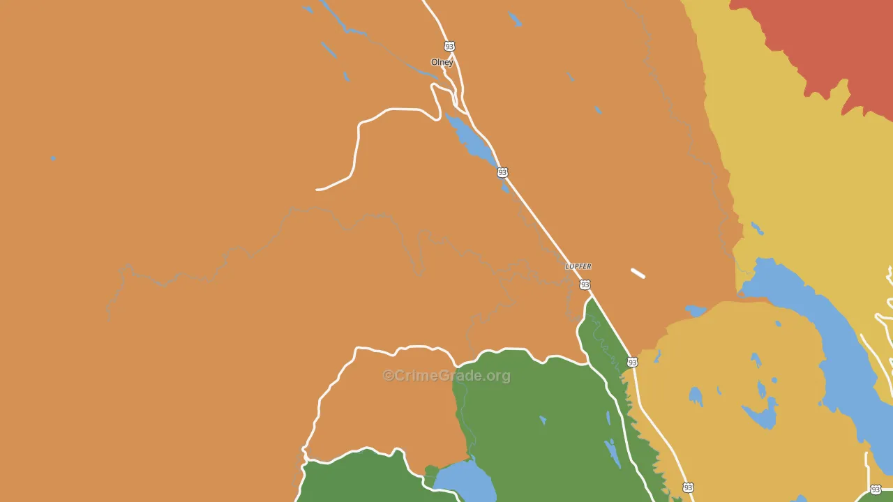 Olney, MT Map of Robbery Rates