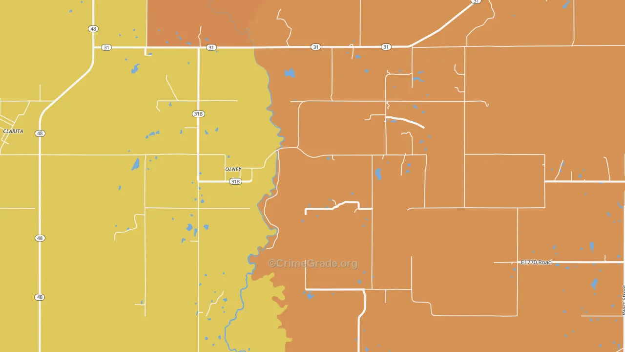 Olney, OK Map of Robbery Rates