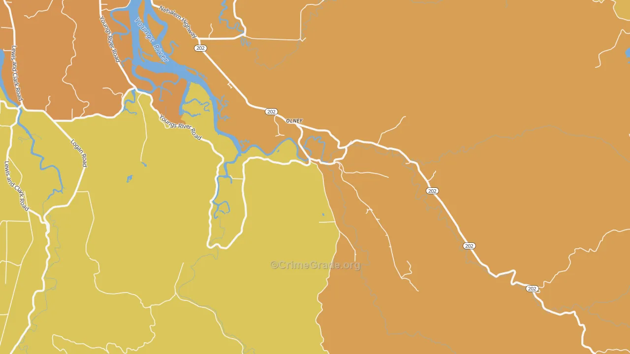 Olney, OR Map of Robbery Rates