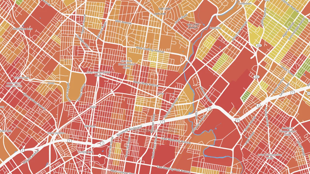 Olney, Philadelphia, PA Map of Robbery Rates