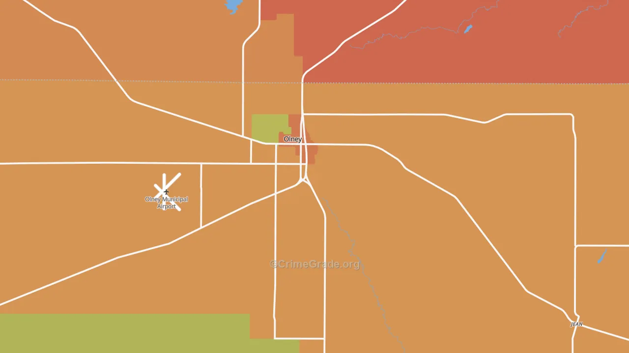 Olney, TX Map of Robbery Rates
