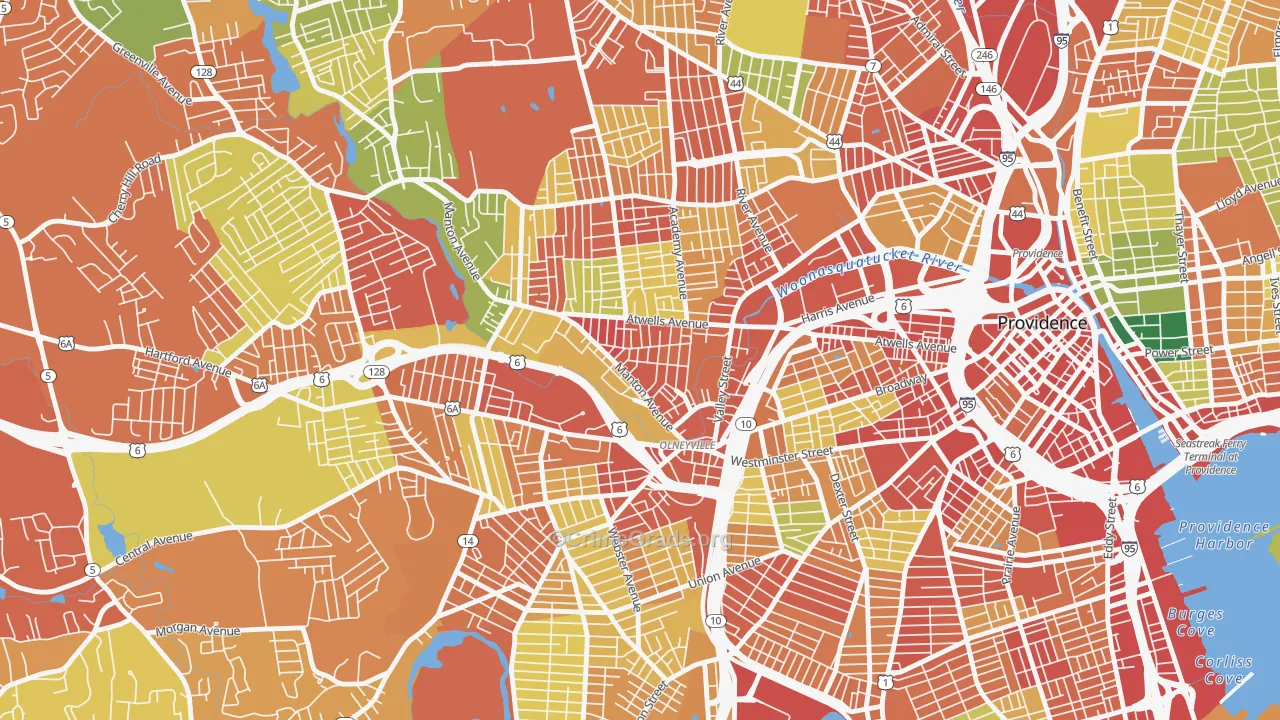 Olneyville, Providence, RI Map of Robbery Rates