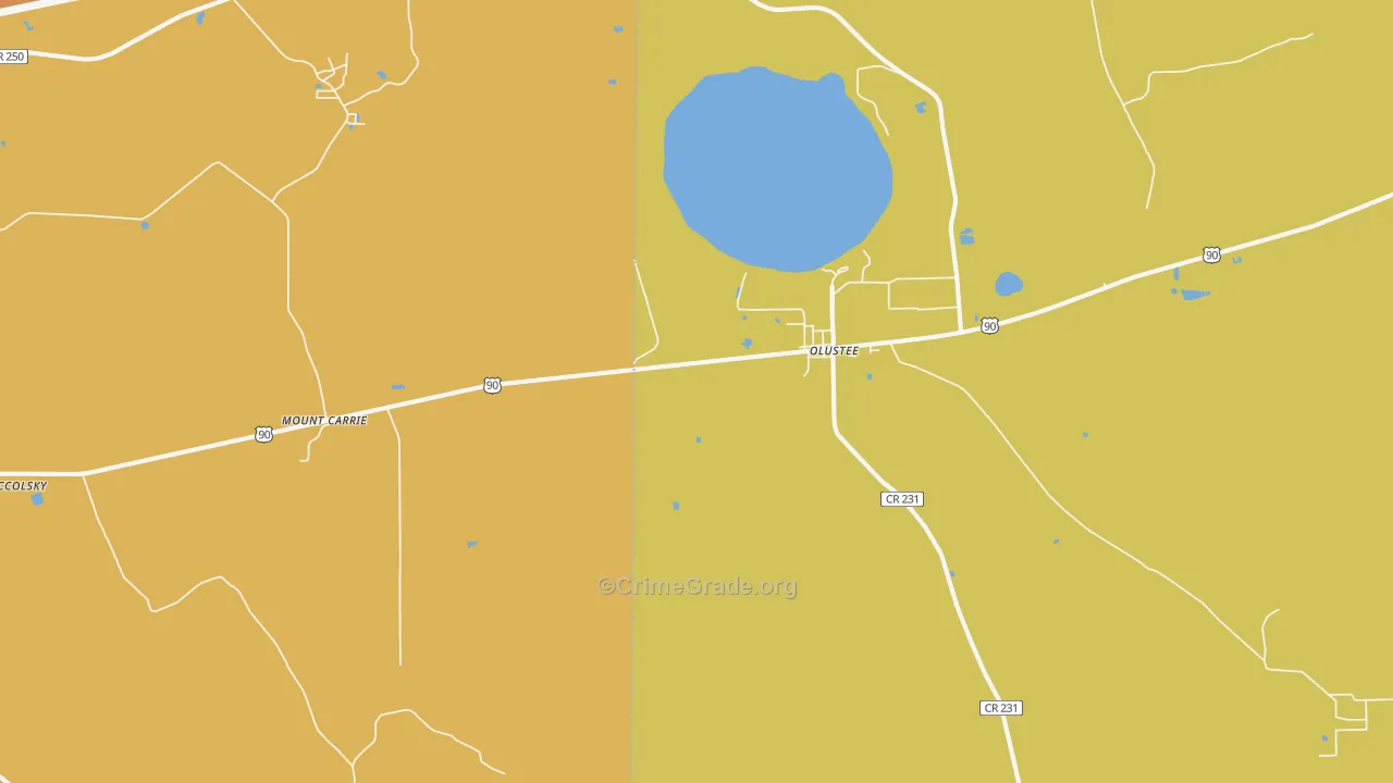Olustee, FL Map of Robbery Rates