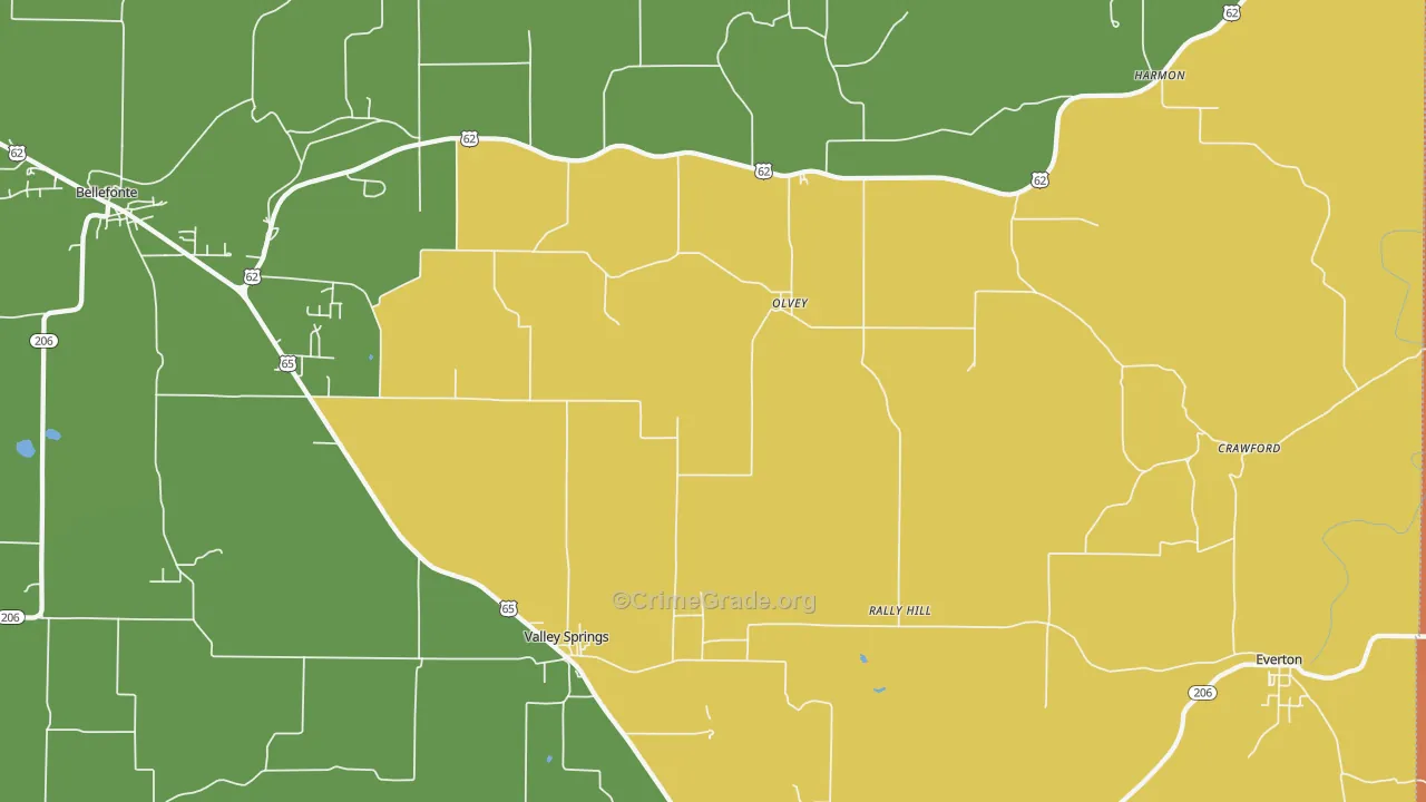 Olvey, AR Map of Robbery Rates