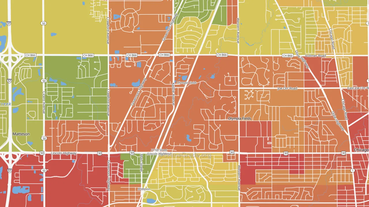 Olympia Fields, IL Map of Robbery Rates