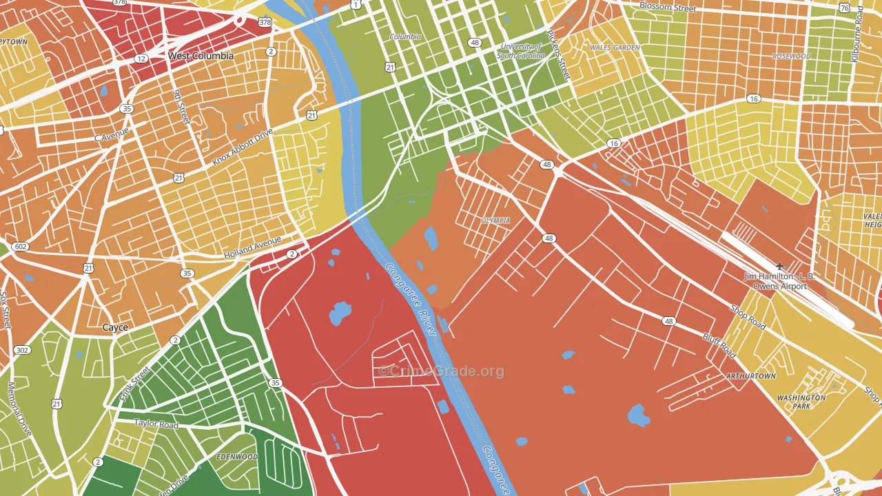 Olympia, SC Map of Robbery Rates
