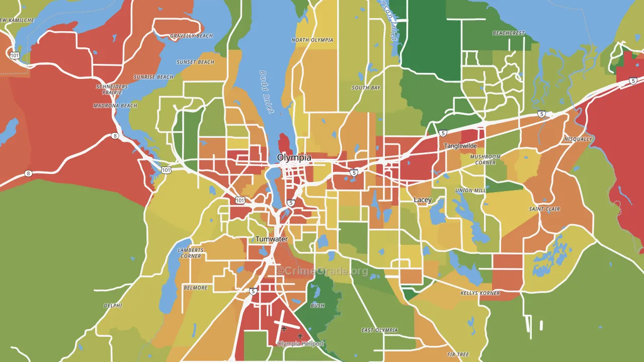 Olympia, WA Map of Robbery Rates