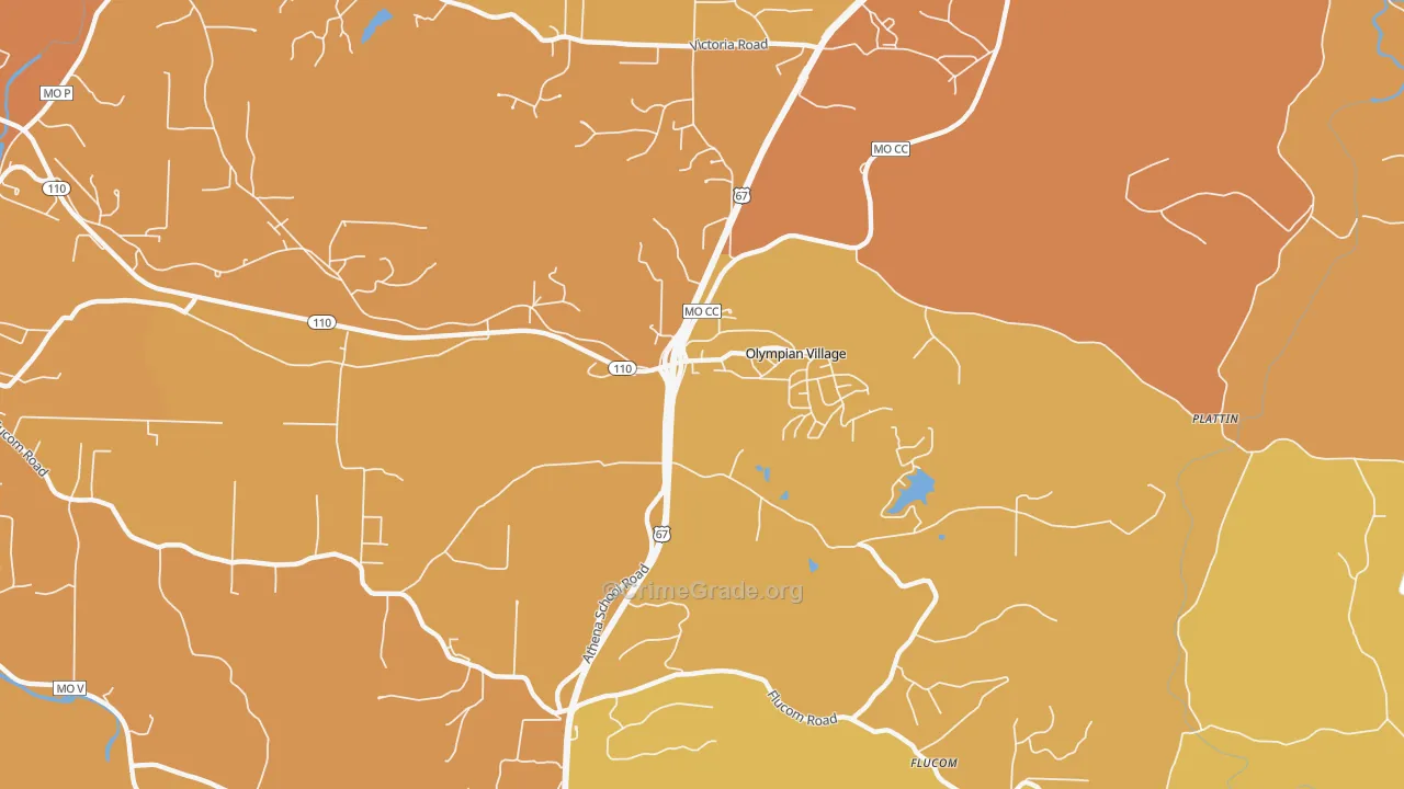 Olympian Village, MO Map of Robbery Rates