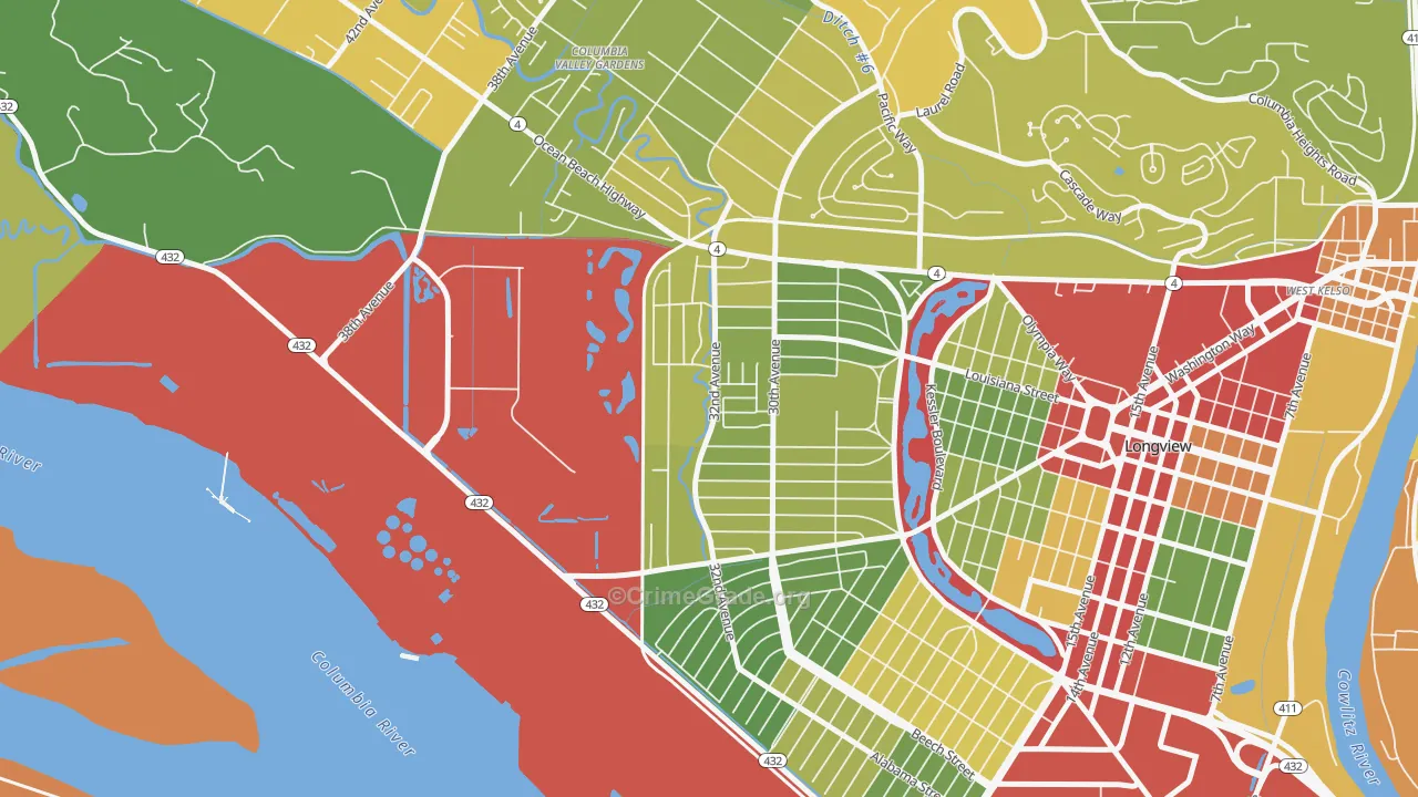 Olympic West, Longview, WA Map of Robbery Rates