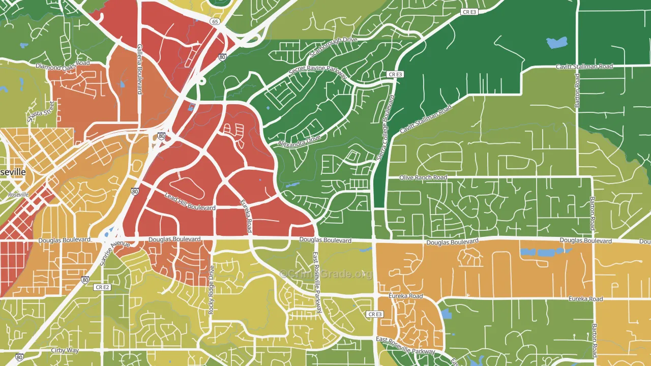Olympus Pointe, Roseville, CA Map of Robbery Rates