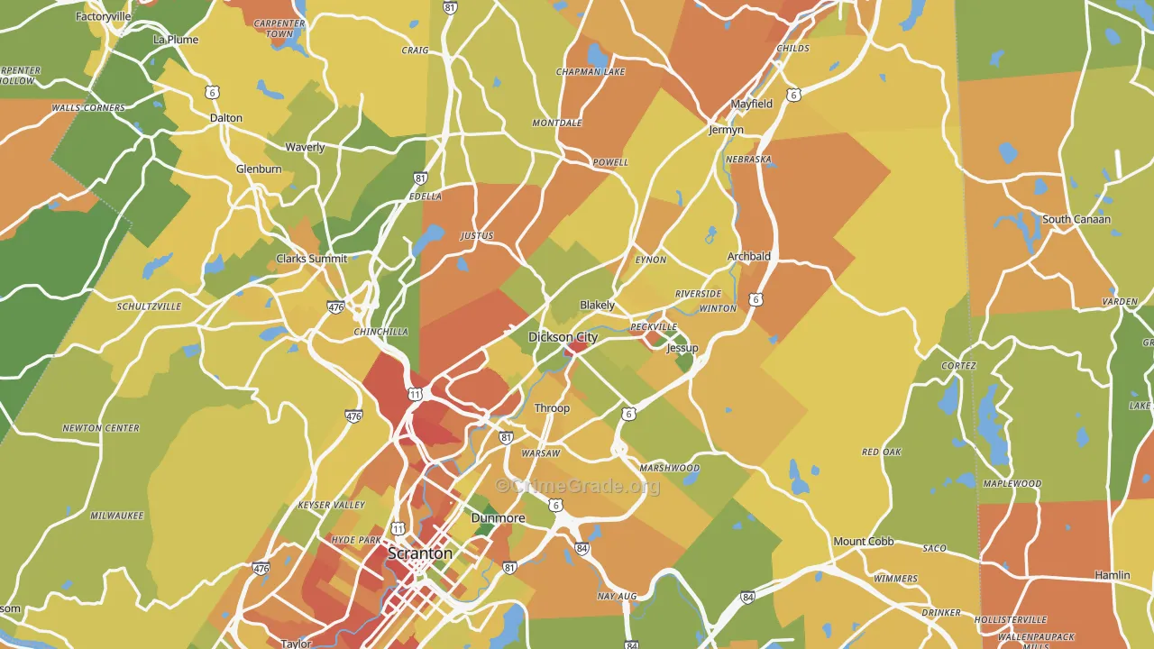 Olyphant, PA Map of Robbery Rates
