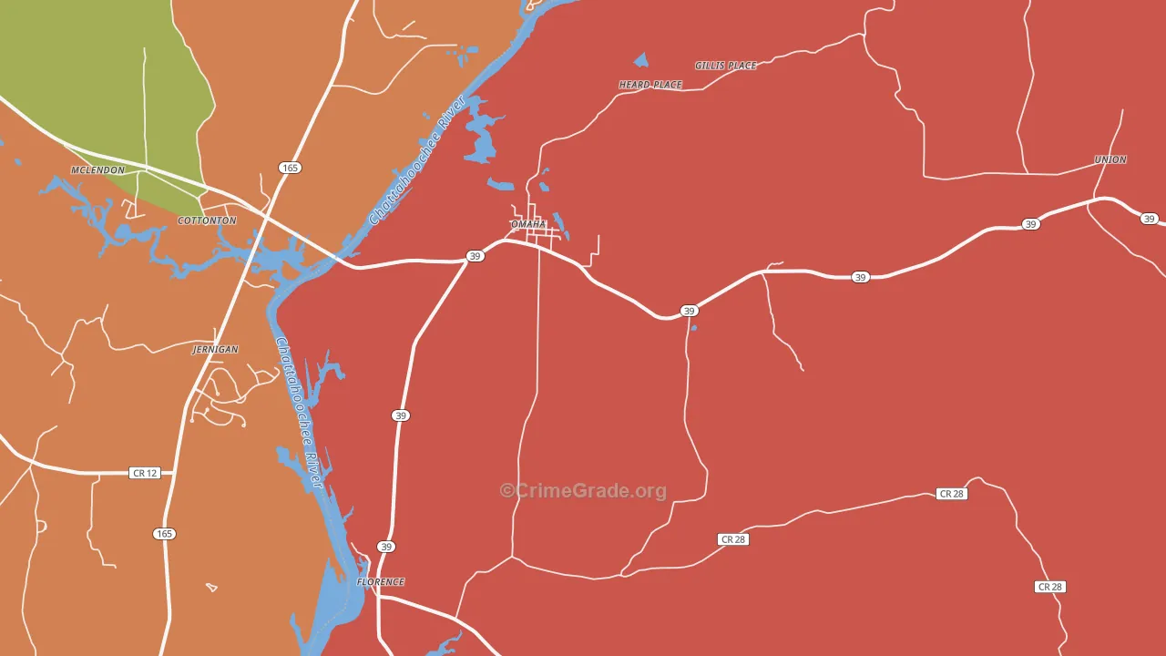 Omaha, GA Map of Robbery Rates