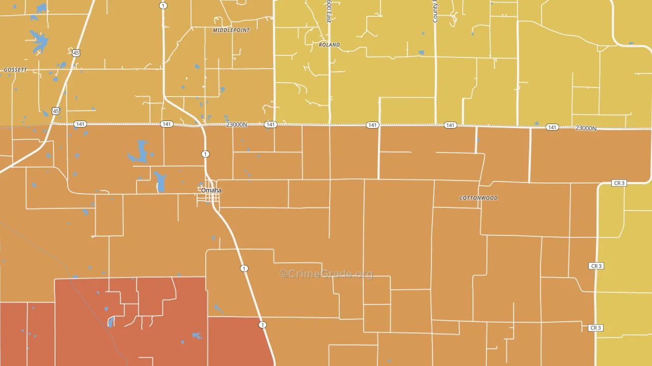 Omaha, IL Map of Robbery Rates