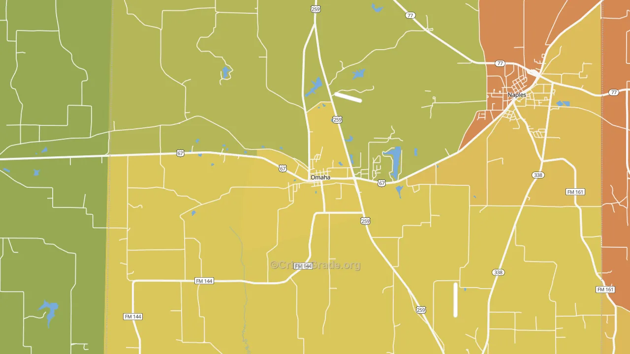 Omaha, TX Map of Robbery Rates