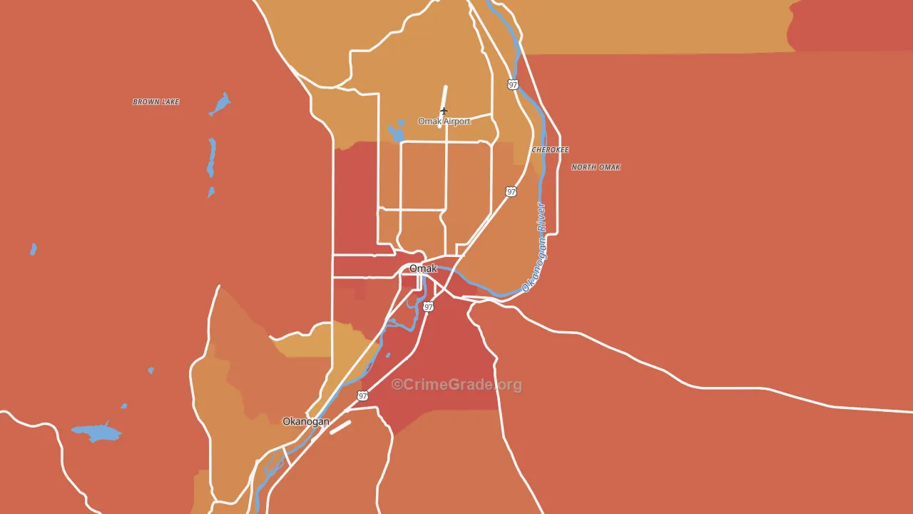 Omak, WA Map of Robbery Rates