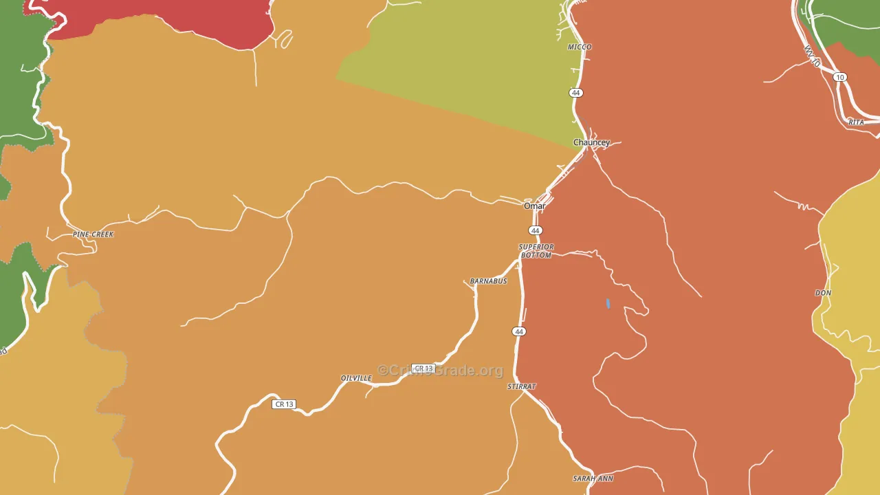 Omar, WV Map of Robbery Rates