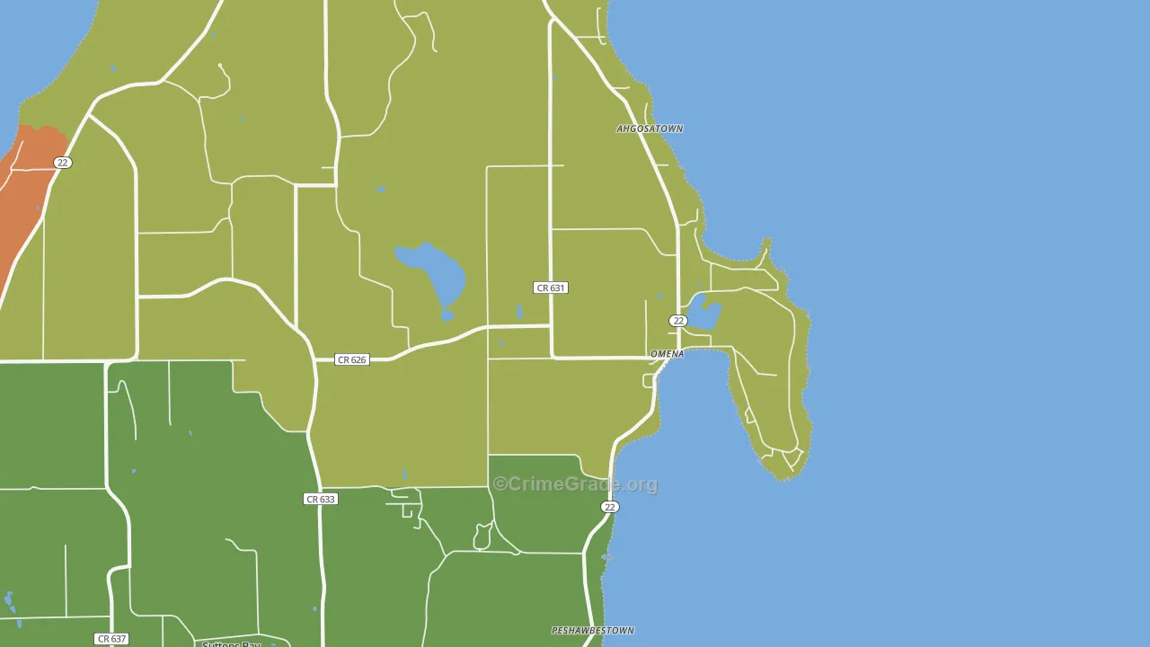 Omena, MI Map of Robbery Rates
