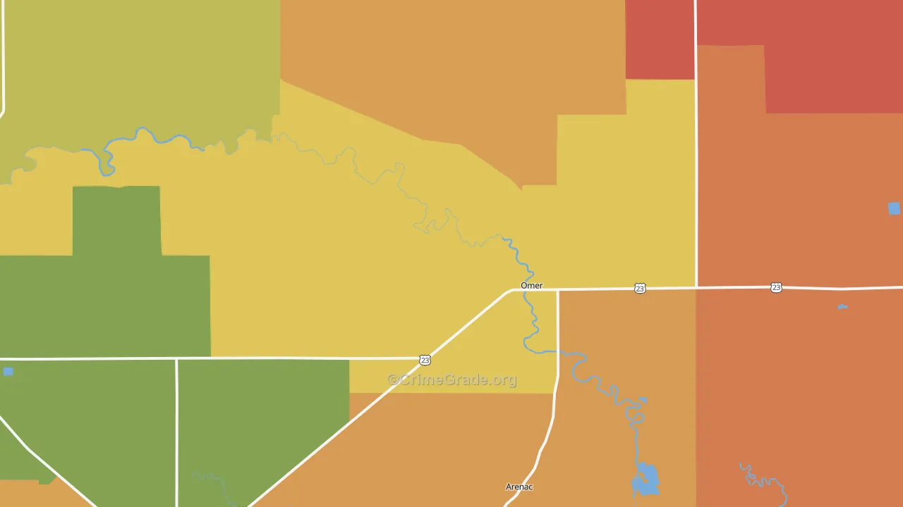 Omer, MI Map of Robbery Rates