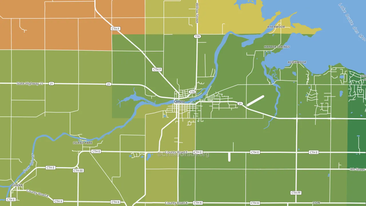 Omro, WI Map of Robbery Rates