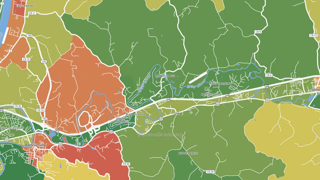 Ona, WV Map of Robbery Rates
