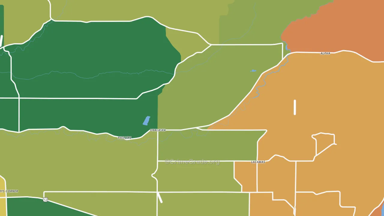 Onalaska, WA Map of Robbery Rates