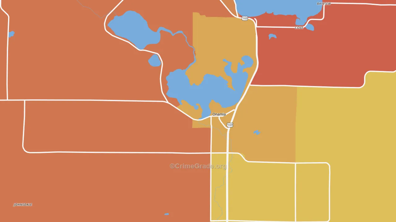 Onamia, MN Map of Robbery Rates