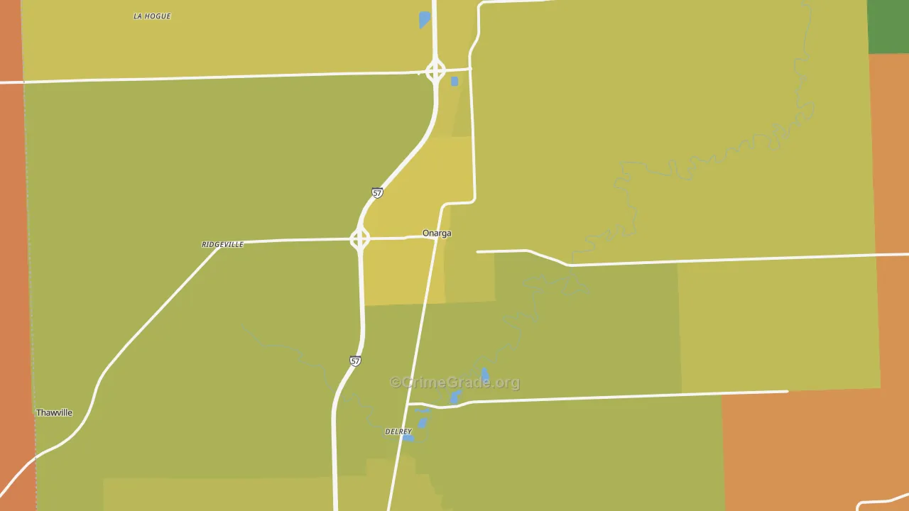 Onarga, IL Map of Robbery Rates