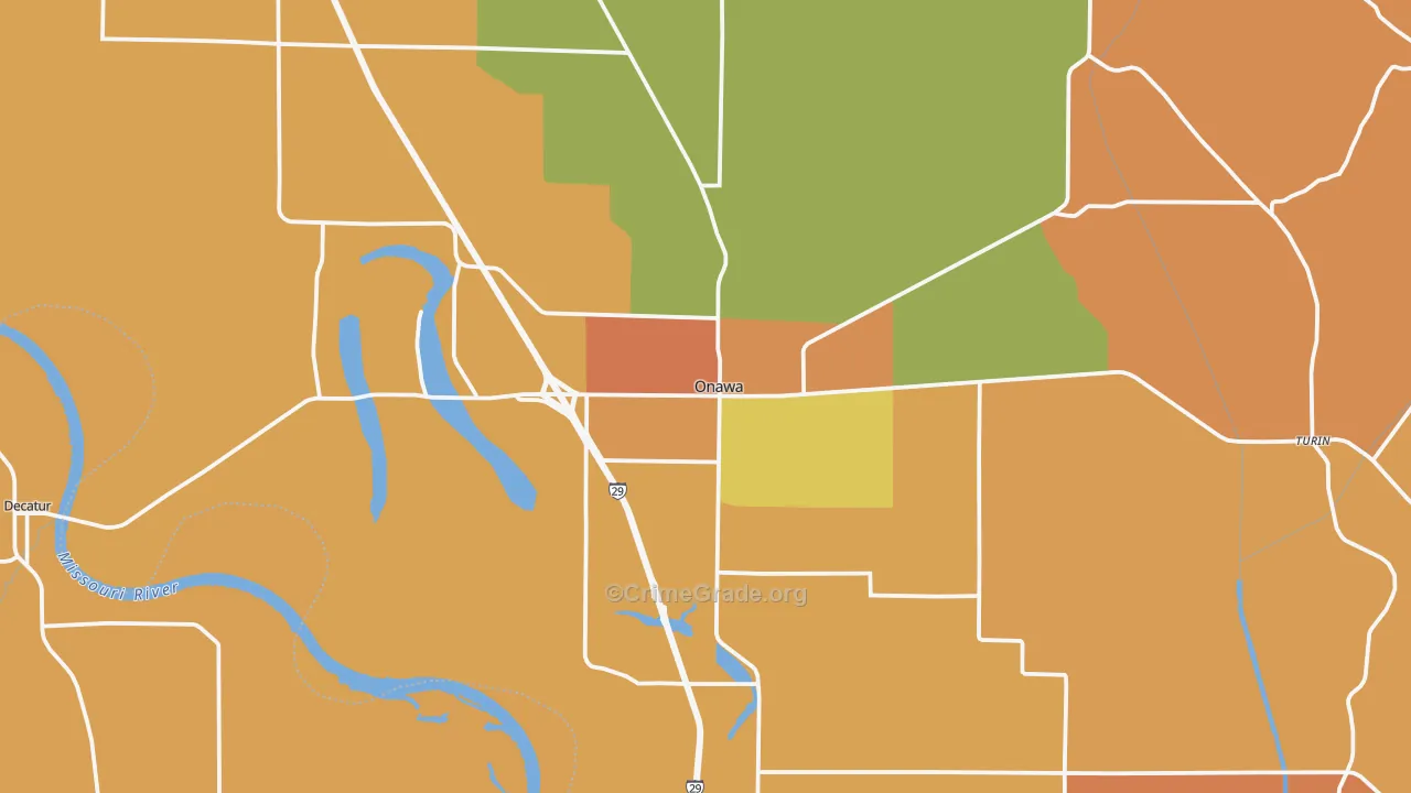 Onawa, IA Map of Robbery Rates