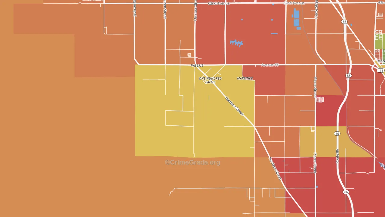One Hundred Palms, CA Map of Robbery Rates