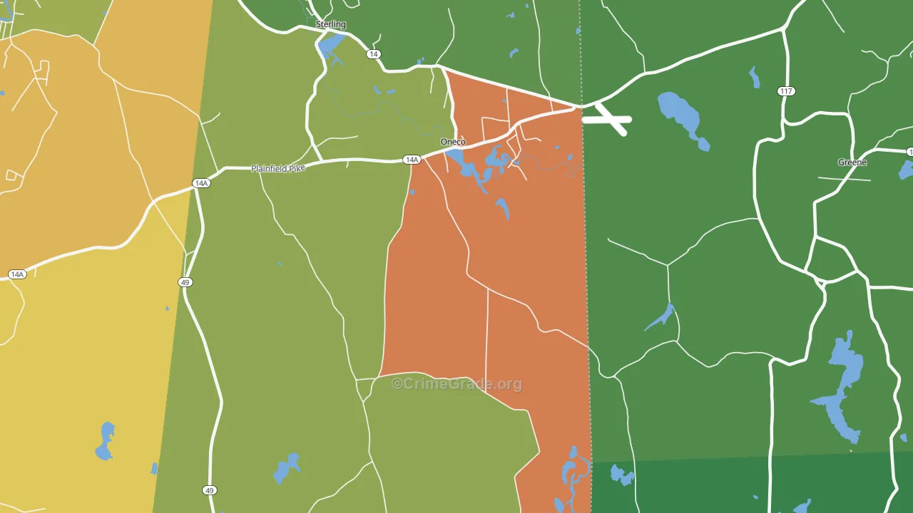 Oneco, CT Map of Robbery Rates