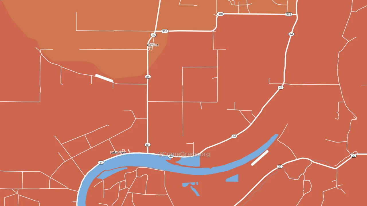 Oneida, AR Map of Robbery Rates