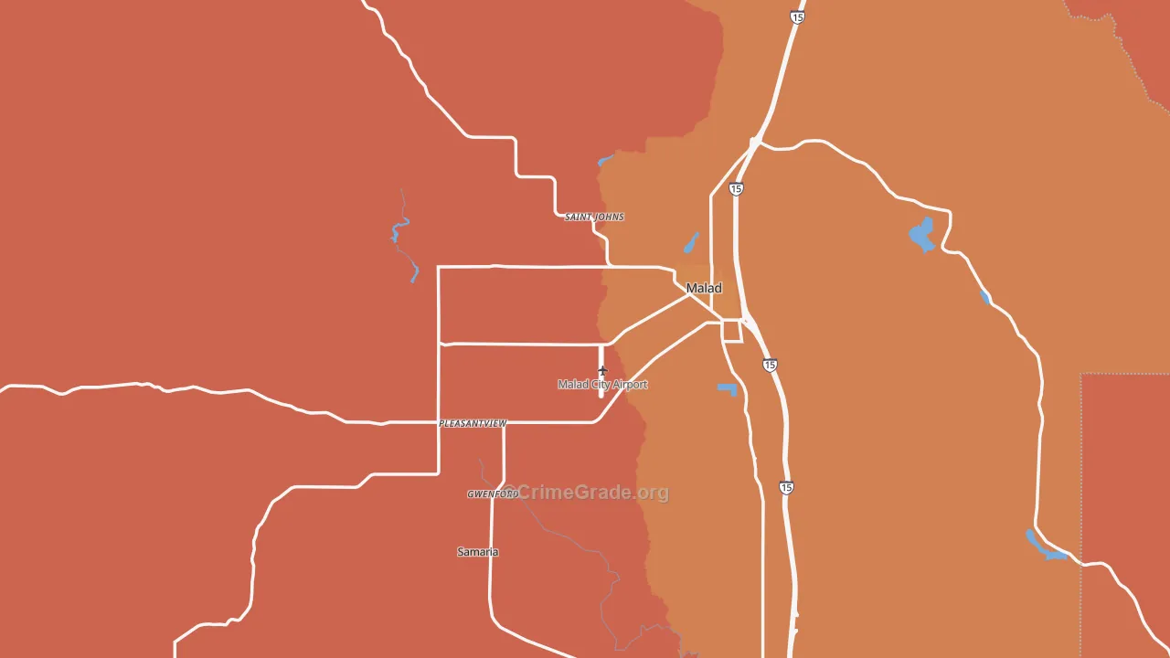 Oneida County, ID Map of Robbery Rates