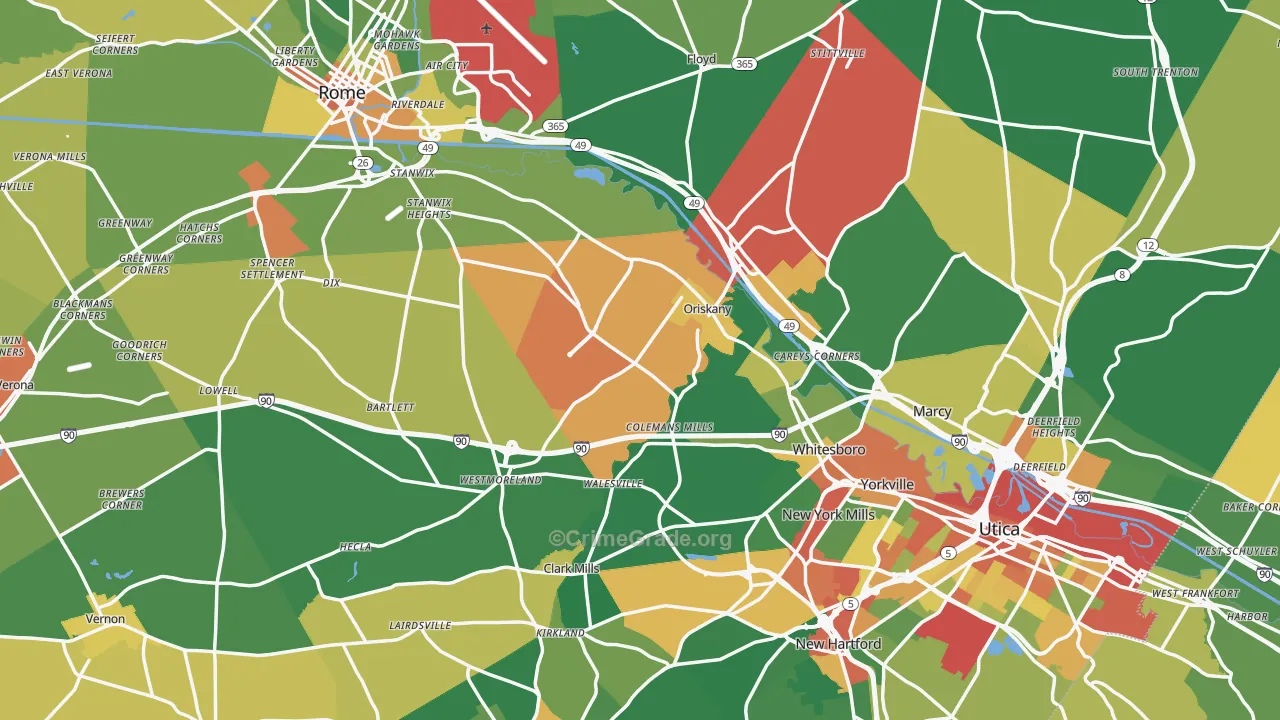 Oneida County, NY Map of Robbery Rates