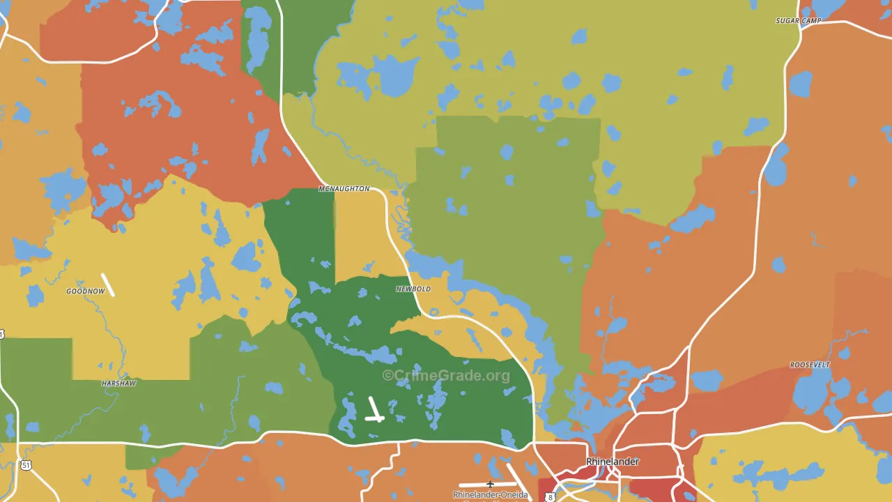 Oneida County, WI Map of Robbery Rates