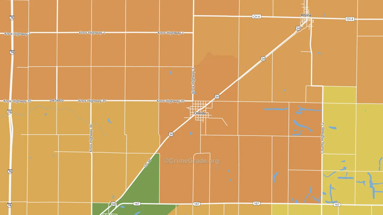 Oneida, IL Map of Robbery Rates