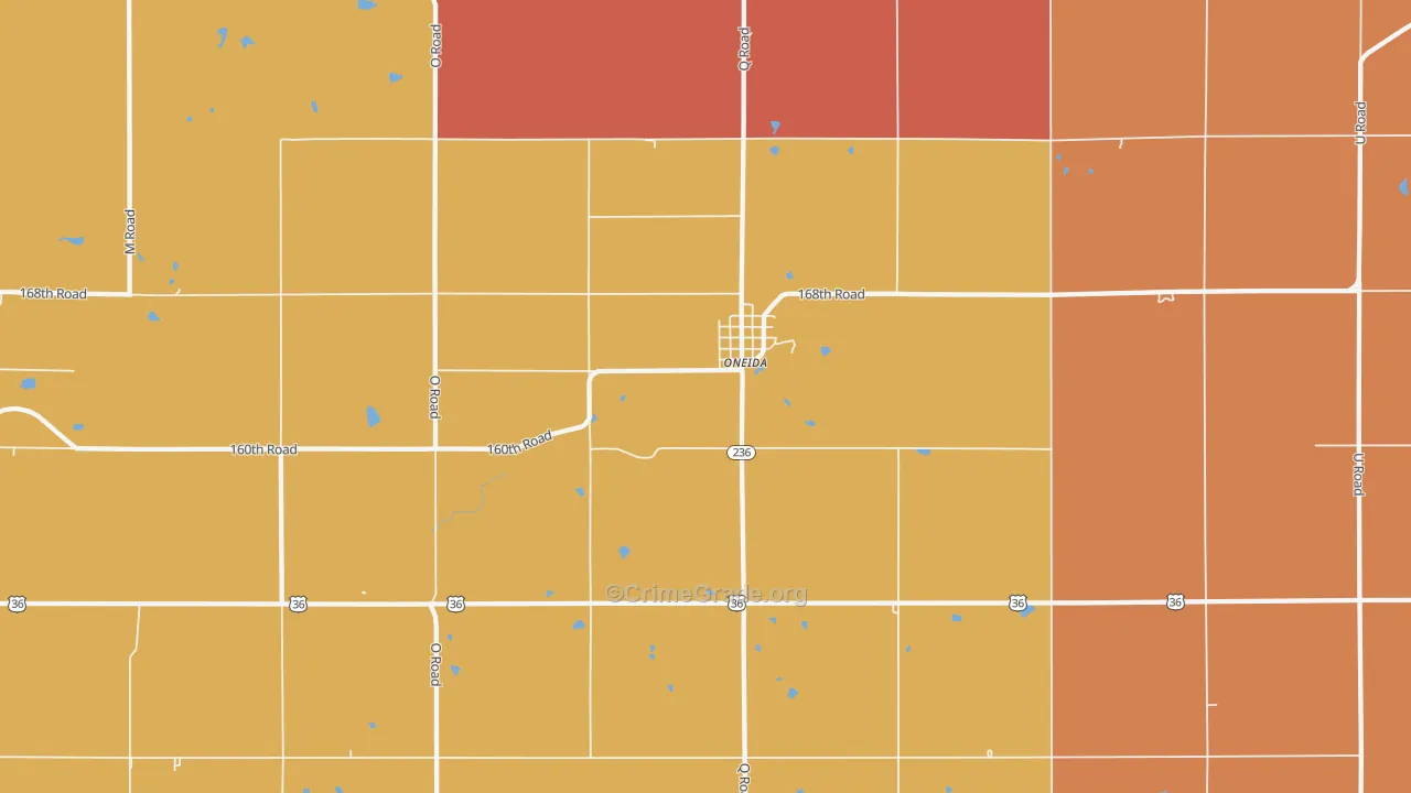 Oneida, KS Map of Robbery Rates
