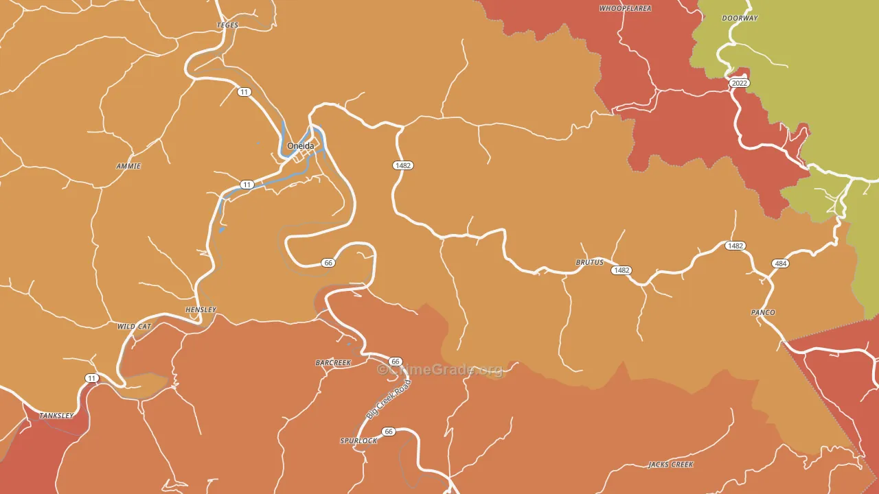 Oneida, KY Map of Robbery Rates