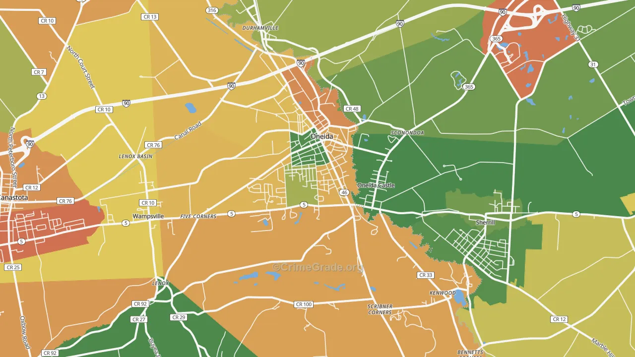Oneida, NY Map of Robbery Rates
