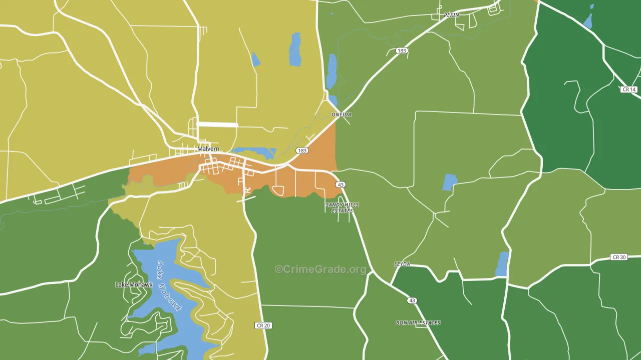 Oneida, OH Map of Robbery Rates