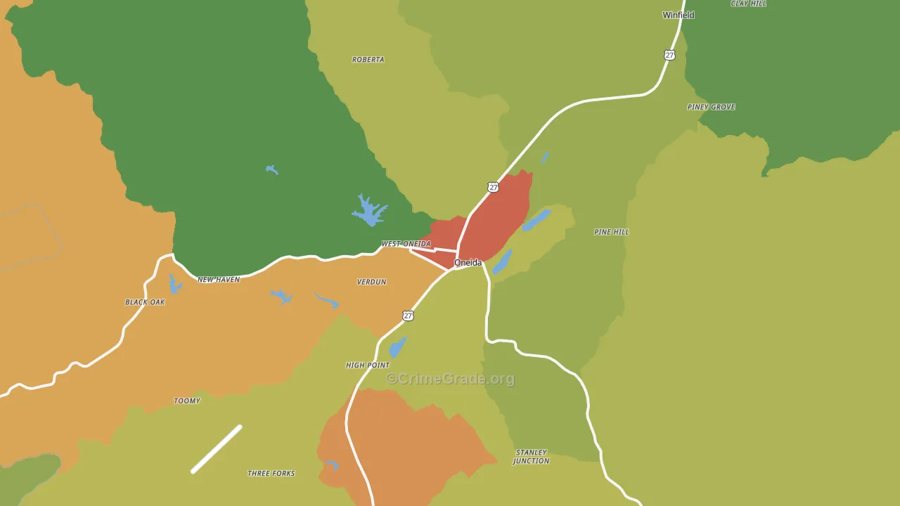 Oneida, TN Map of Robbery Rates