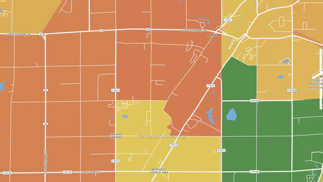 Oneida, WI Map of Robbery Rates