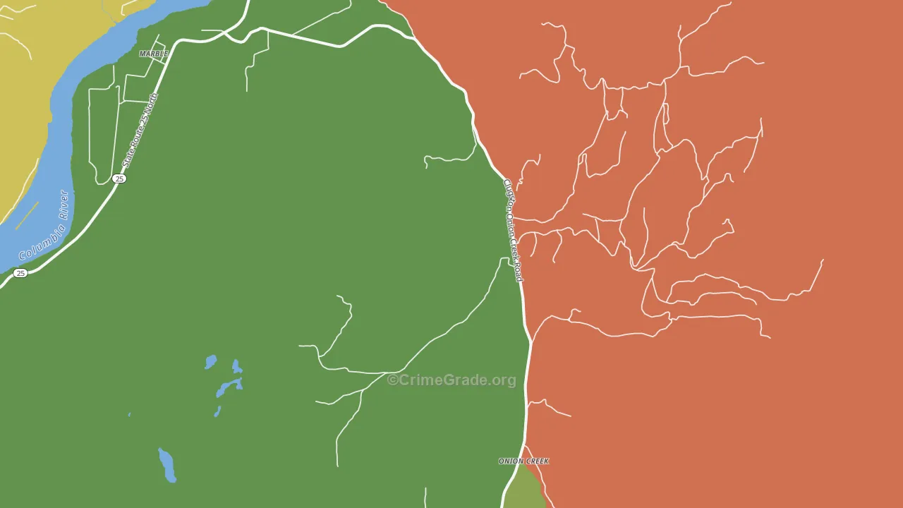 Onion Creek, WA Map of Robbery Rates