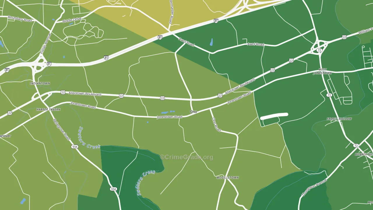 Ono, PA Map of Robbery Rates