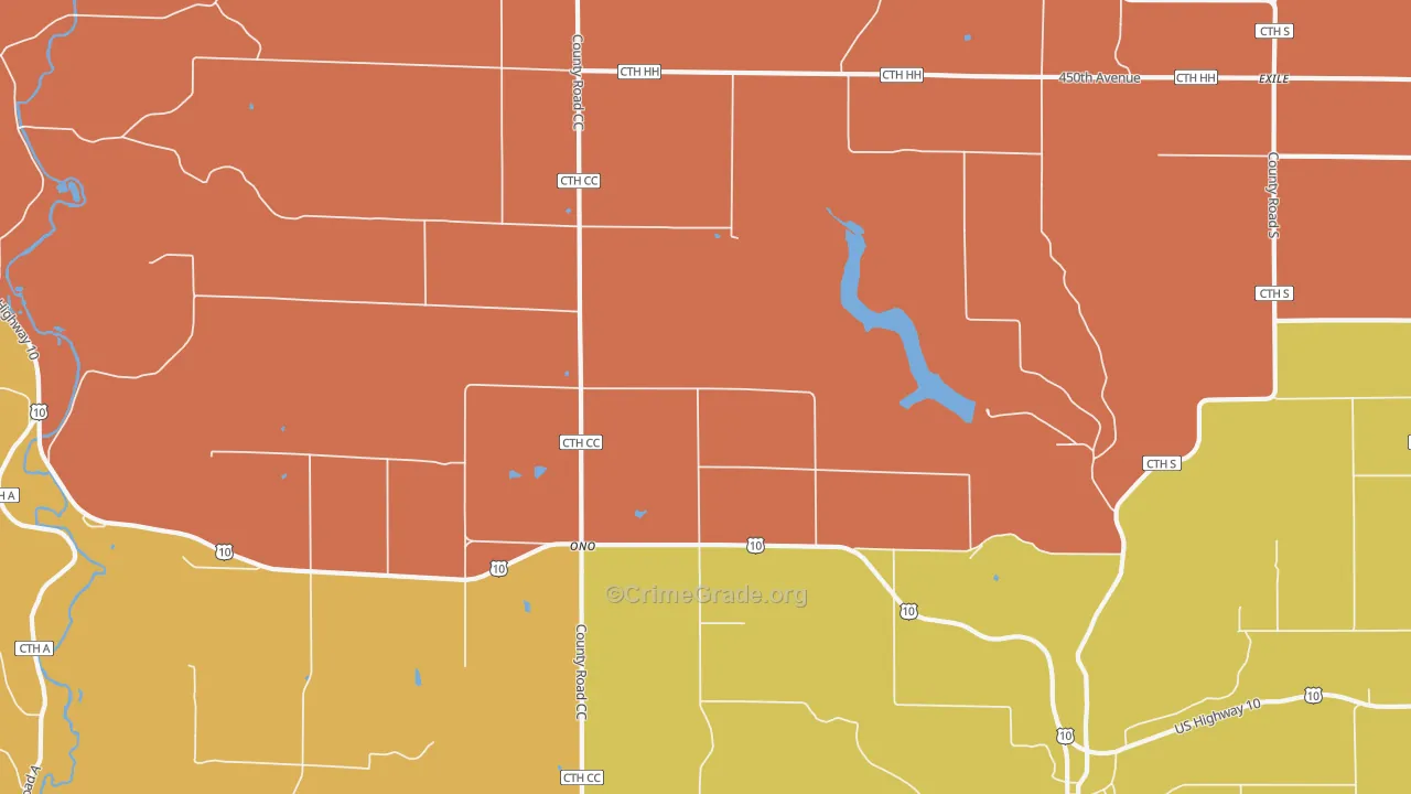Ono, WI Map of Robbery Rates