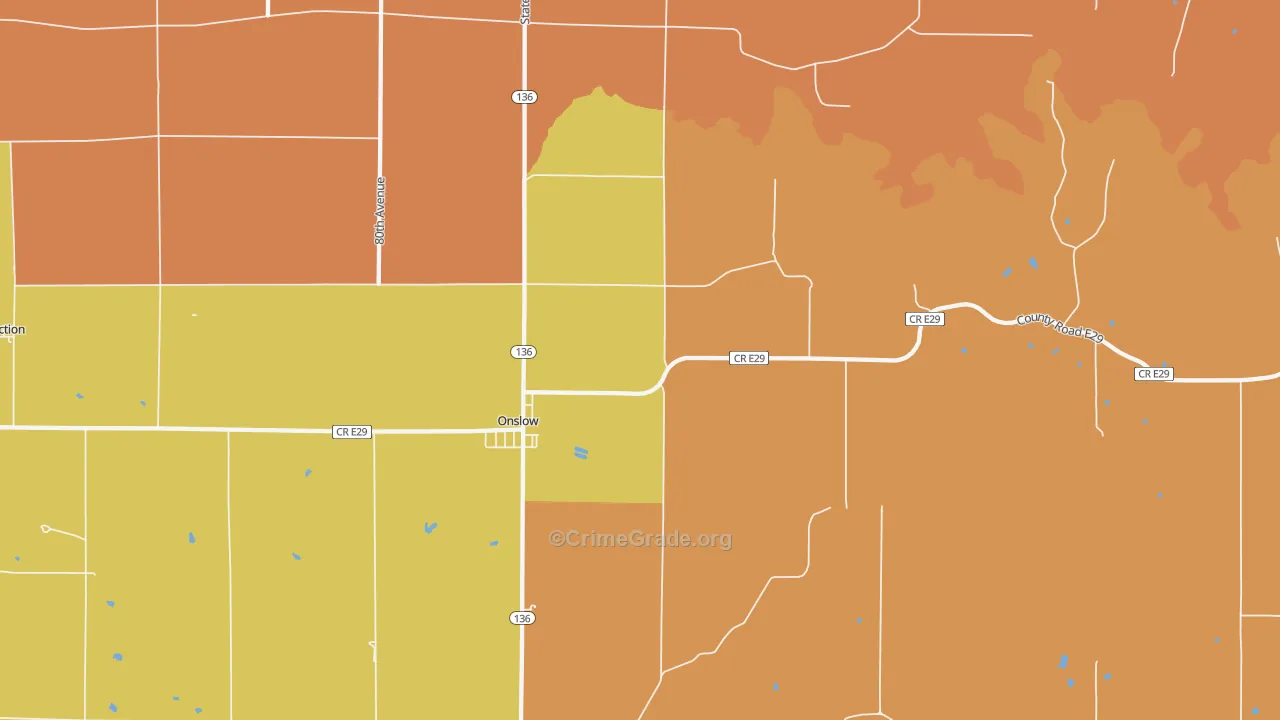 Onslow, IA Map of Robbery Rates