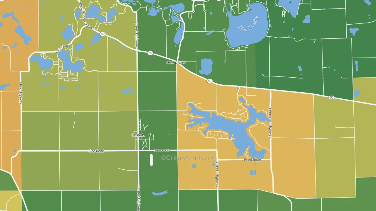 Onsted, MI Map of Robbery Rates