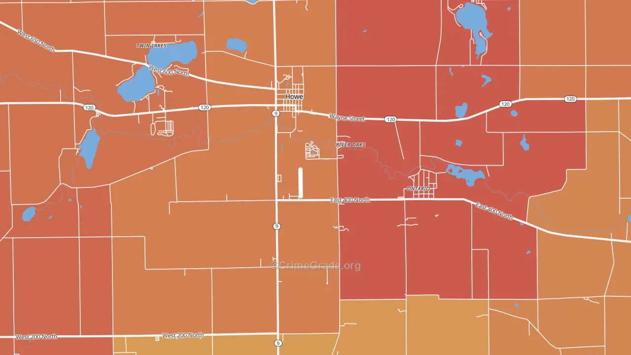 Ontario, IN Map of Robbery Rates