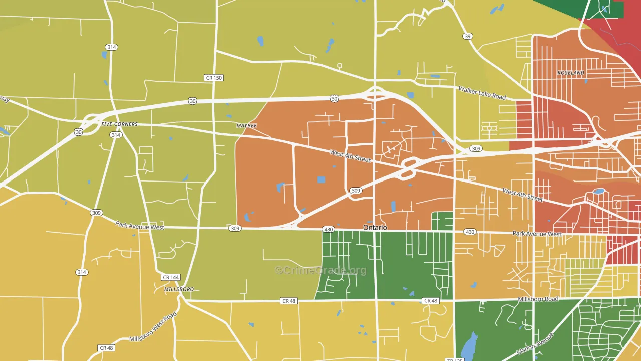 Ontario, OH Map of Robbery Rates