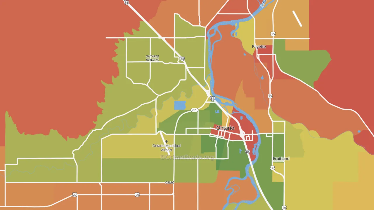 Ontario, OR Map of Robbery Rates